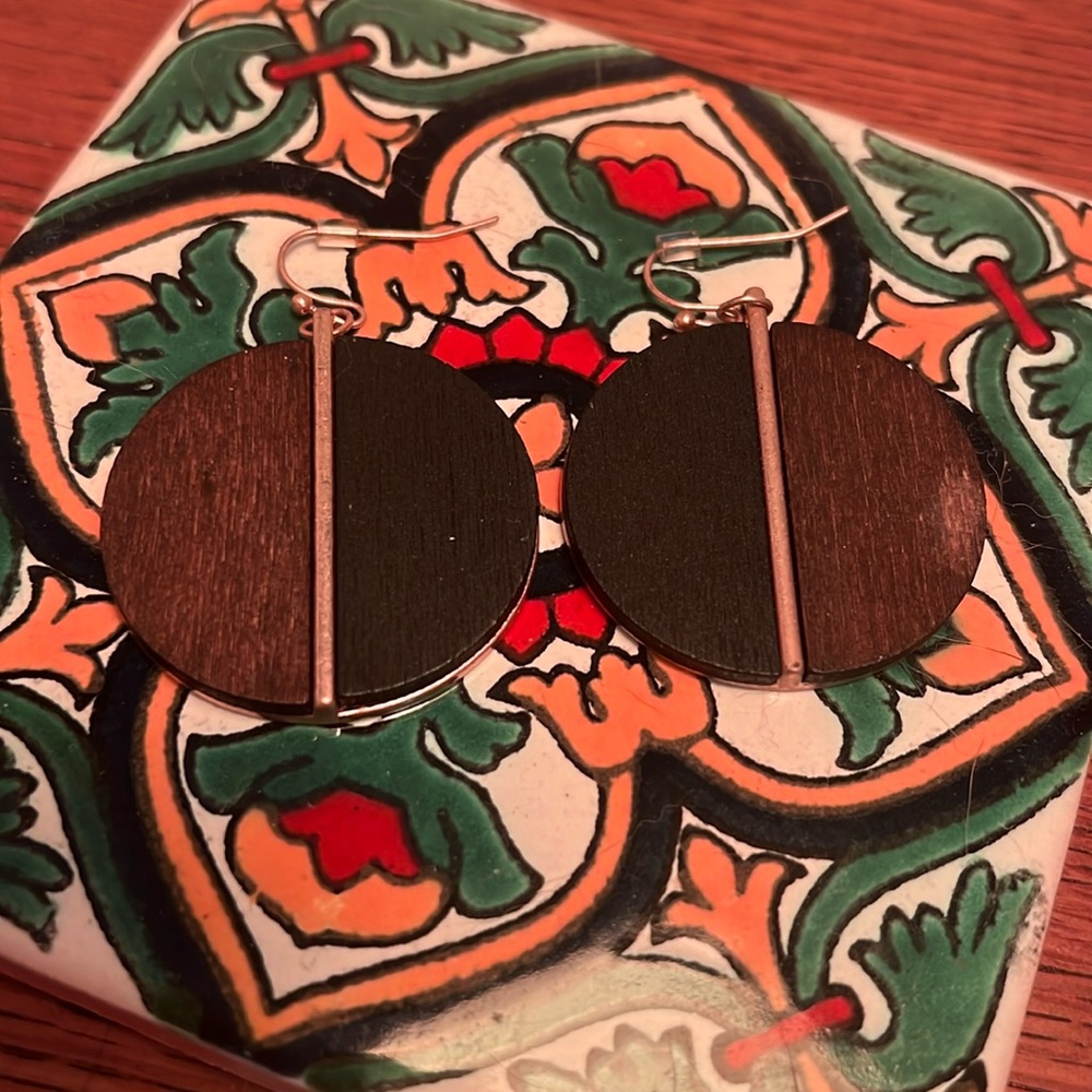 Round Wooden Color-block Earrings